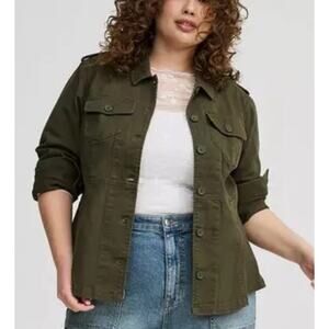 Torrid Utility Jacket Peplum Stretch Military Grunge Olive Green Size 3X